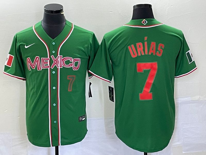 Men 2023 World Cub Mexico #7 Urias Green orange Nike MLB Jersey4->more jerseys->MLB Jersey
